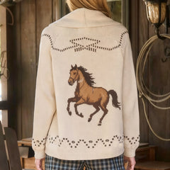 Galloping Horse Print Knit Cardigan