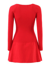 Solid Knit Long Sleeve Front Tie Mini Dress
