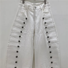 Multi Button Detaling Wide Leg Denim Jeans