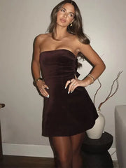 Velvet Strapless Bow Mini Dress