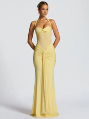 Sheer Patchwork Wrap Tie Up Maxi Dress
