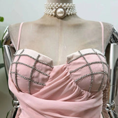 Spaghetti Strap Beaded Bust Ruched Waist Puff Hem Corset Mini Dress