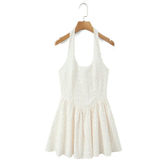 Floral Stripes Print Halter Mini Dress