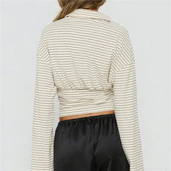 Striped Turn Down Collar Long Sleeve Top