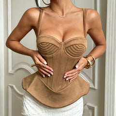 Brown Matte Texture Peplum Corset