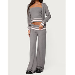 Striped Knit Zip Hooded Jacket And Sweatpants Set