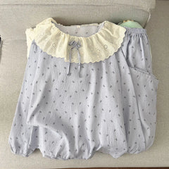 Frill Collar Long-Sleeve Pajama Set