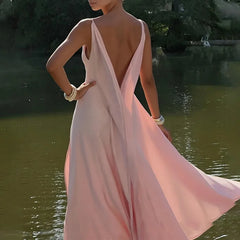Pink Open Back Cowl Maxi Dress