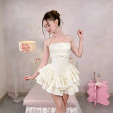 Sleeveless Bow Ruffles A-line Mini Dress