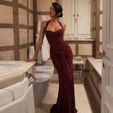 Bandage Waist Tie Halter Maxi Dress