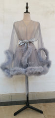 Short Feather Robe Dressing Gown