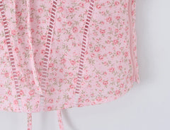 Pink Floral V-neck Tie Up Crop Top