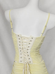 Yellow Diamonds Lace-up Top And Irregular Hem Midi Skirt Set