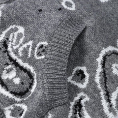 Paisley Knitted Zipper Stand Collar Cardigan Sweatshirt