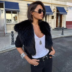 Black Cropped Faux Fur Removable Collar Cardigan