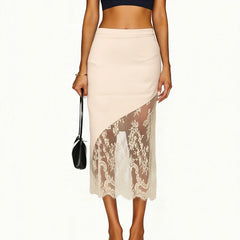 Satin Half Slip Lace Patchwork Long Skirt