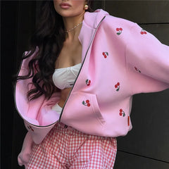 Cherry Print Zip Up Hoodie