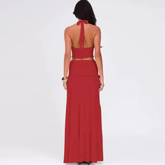 Tie Up Crop Top And Maxi Skirt Set
