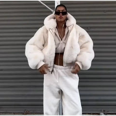 Faux Fur Zipper Hooded Jacket