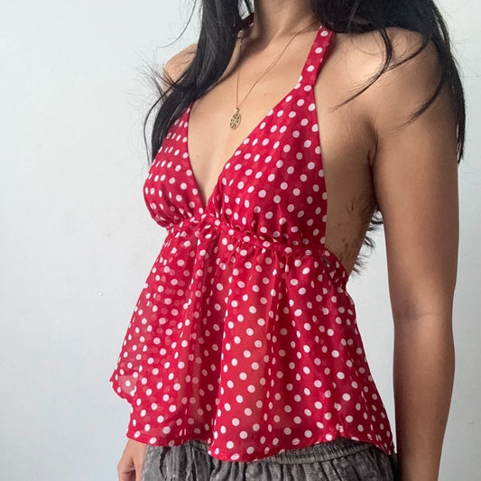 Red Polka Dot Babydoll Halter Top