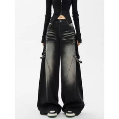 Washed Wide Leg Denim Trousers