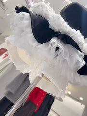 Black Frill 3d Flower Waist Desgin Strapless Blommers Layer Mini Dress