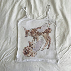 White Angel Wing Fawn Print Tank Top