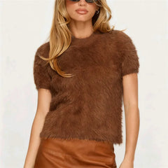 Fuzzy Cropped Short Sleeve Top