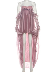 Ruffle Puff Off-Shoulder Long Hem Mini Dress