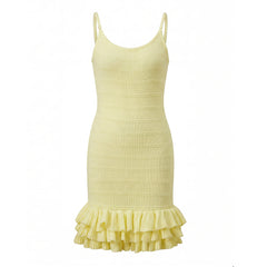 Knitted Ruffle Hem Spaghetti Strap Mini Dress