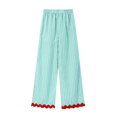 Striped Contrast Wave Cut Wide Leg Pants