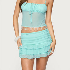 Layered Ruffle Low Waist Mesh Mini Skirt