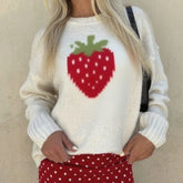 Strawberry Print White Sweater