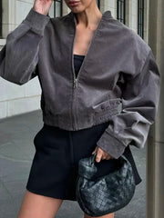 Grey Zipper Coudroy Jacket