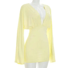 Deep V-neck Long Sleeve Mini Dress