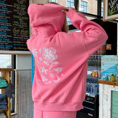 Back Embroidered Flower Printed Hoodie