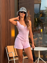 Knitted Sleeveless Vest Top And Shorts Set