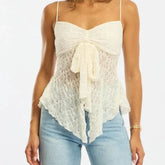 Lace Spaghetti Strap Handkerchief Hem Sheer Top