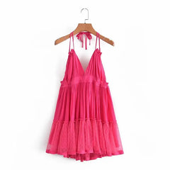 Strappy Mesh V-neck Mini Dress