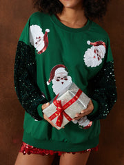 Christmas Glitter Patchwork Sequin Santa Sweatshirt