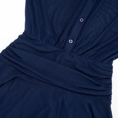 Button Up Collar Mesh See Through Long Sleeve Mini Dress