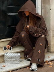 Metal Hole Zip Hoodie Tracksuit