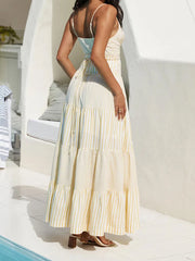 Stripe Patchwork Spaghetti Strap Flowy Beach Maxi Dress