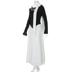 Long Sleeve Contrast Flare With Neck Scarf Maxi Dress