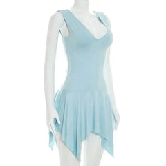 V-neck Frill Hem Sleeveless Mini Dress