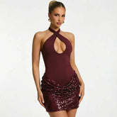 Sequin Patchwork Halter Tank Mini Bodycon Dress