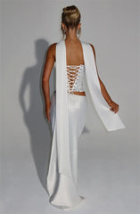 Sequins Scarf Collar Lace Up Corset Top And Satin Maxi Skirt