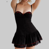 Black dress with red accents - camisole straps