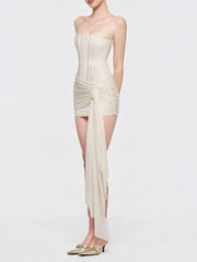 Boned Corset Waist Tie Up Mini Dress