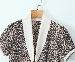 Leopard Short Sleeve A-line Mini Dress